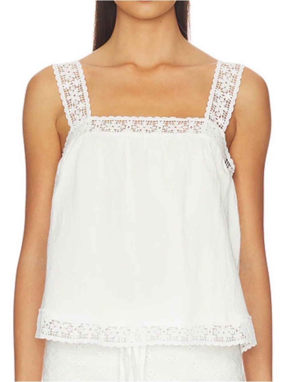 White Crochet-Trim Square Neck Women's Tank Top
